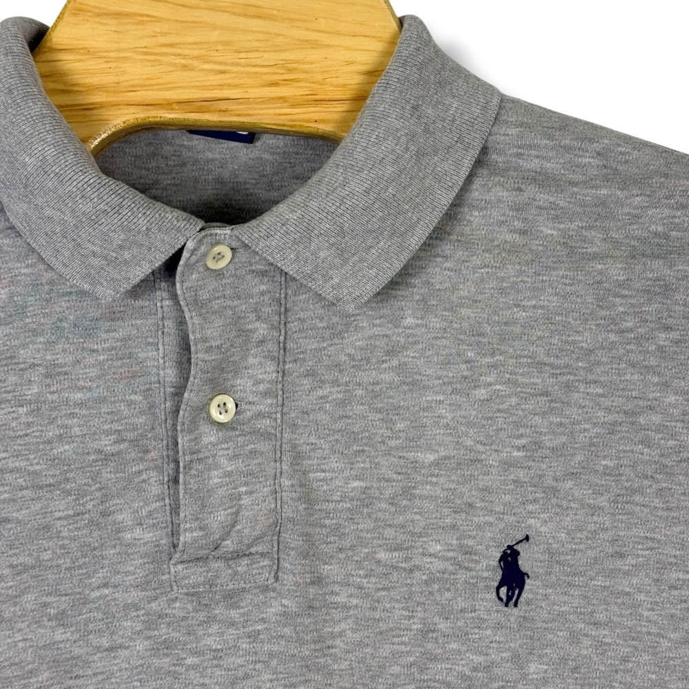 Polo Ralph Lauren Polo‎ Shirt Mens Large Gray Navy Blue Pony Logo Cotton Golf